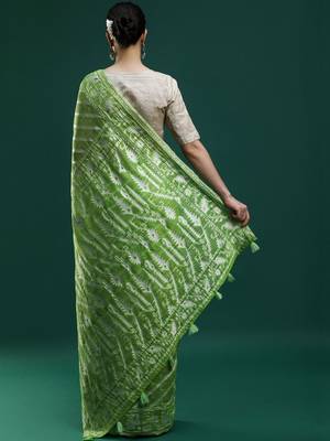 Green woven design chanderi sarees with blouse piece 4