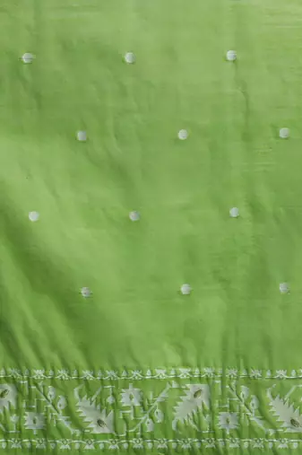 Green woven design chanderi sarees with blouse piece
