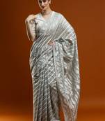 Grey woven design chanderi sarees with blouse piece