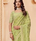 Olive embroidered embellished sarees
