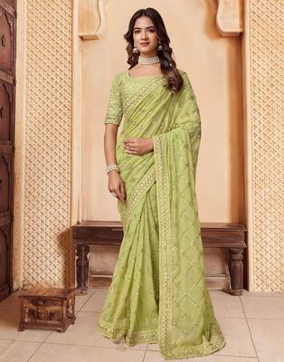 Olive embroidered embellished sarees 2