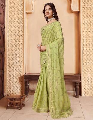 Olive embroidered embellished sarees 3
