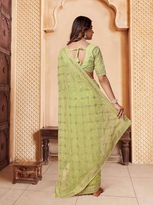 Olive embroidered embellished sarees 4