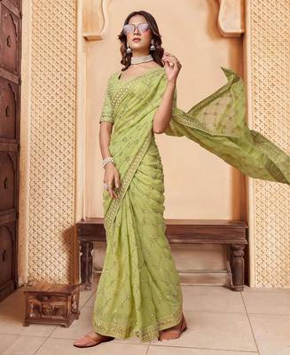 Olive embroidered embellished sarees 5