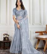Grey jimmy choo embroidered work saree with blouse