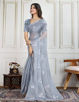 Grey jimmy choo embroidered work saree with blouse 2