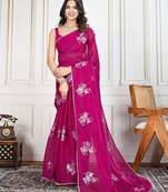 Magenta embroidered saree with blouse piece