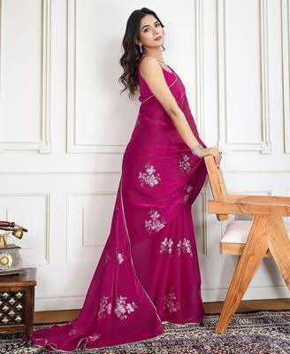 Magenta embroidered saree with blouse piece 2
