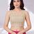 Beige polyester elastin zari stretchable round neck sleeveless blouse
