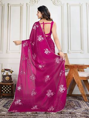 Magenta embroidered saree with blouse piece 4