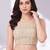 Beige polyester elastin zari stretchable round neck sleeveless blouse