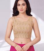 Gold polyester elastin zari stretchable round neck sleeveless blouse