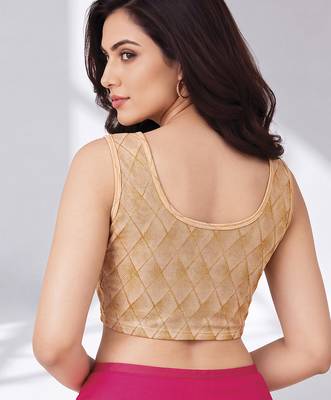Gold polyester elastin zari stretchable round neck sleeveless blouse 2