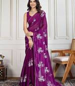 Purple purple embroidered saree with blouse piece