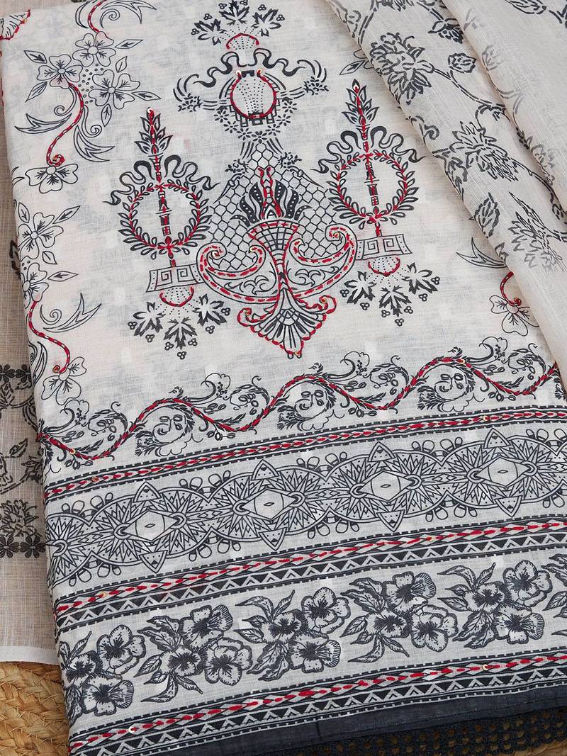 Printed Linen Unstitched Dress Material