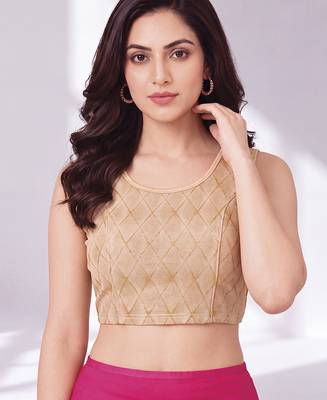 Gold polyester elastin zari stretchable round neck sleeveless blouse 4