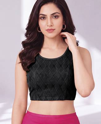 Black polyester elastin zari stretchable round neck sleeveless blouse 4