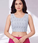 Silver polyester elastin zari stretchable round neck sleeveless blouse