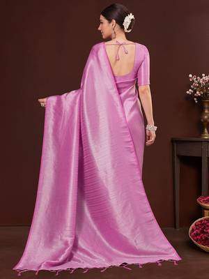 Pink ethnic motifs zari silk blend designer kanjeevaram saree 2
