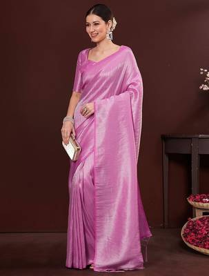 Pink ethnic motifs zari silk blend designer kanjeevaram saree 3