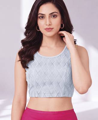 Silver polyester elastin zari stretchable round neck sleeveless blouse 4