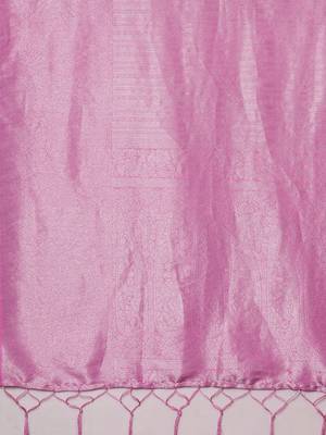 Pink ethnic motifs zari silk blend designer kanjeevaram saree 5