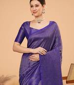 Purple women ethnic motifs woven design kanjeevaram saree