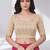 Beige polyester elastin zari stretchable blouse round neck elbow length sleeves blouse
