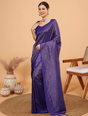 Purple women ethnic motifs woven design kanjeevaram saree 2