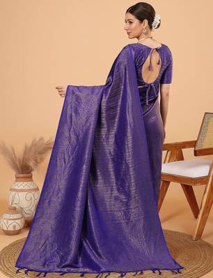 Purple women ethnic motifs woven design kanjeevaram saree 3