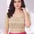 Beige polyester elastin zari stretchable blouse round neck elbow length sleeves blouse