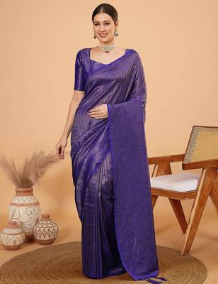Purple women ethnic motifs woven design kanjeevaram saree 4