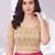 Gold polyester elastin zari stretchable blouse round neck elbow length sleeves blouse