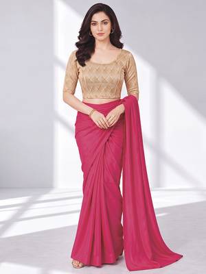 Gold polyester elastin zari stretchable blouse round neck elbow length sleeves blouse 5