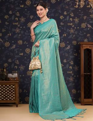 Blue ethnic motifs zari silk blend designer kanjeevaram saree 3