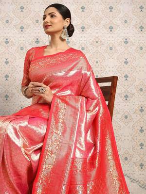 Red ethnic motifs zari saree 1