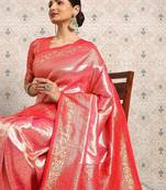 Red ethnic motifs zari saree