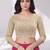 Beige polyester elastin zari stretchable blouse round neck 3/4 sleeve blouse