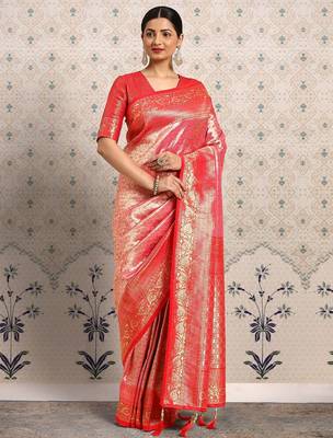 Red ethnic motifs zari saree 2