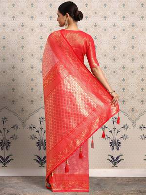 Red ethnic motifs zari saree 3