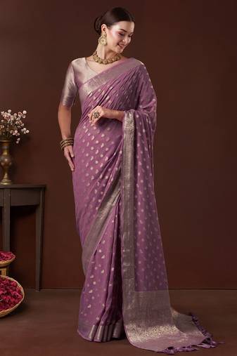 Mauve ethnic motifs woven design saree with unstitched blouse