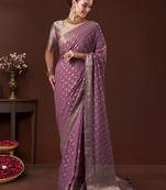 Mauve ethnic motifs woven design saree with unstitched blouse