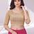 Gold polyester elastin zari stretchable blouse round neck 3/4 sleeve blouse