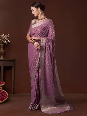 Mauve ethnic motifs woven design saree with unstitched blouse 2