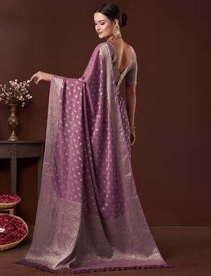 Mauve ethnic motifs woven design saree with unstitched blouse 3