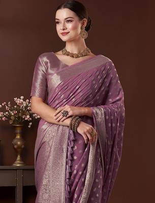 Mauve ethnic motifs woven design saree with unstitched blouse 4