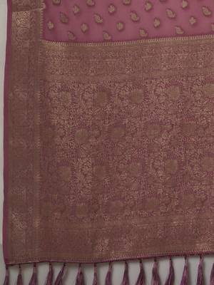 Mauve ethnic motifs woven design saree with unstitched blouse 5