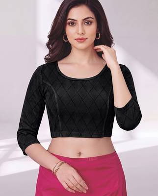 Black polyester elastin zari stretchable blouse round neck 3/4 sleeve blouse 4