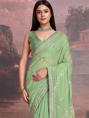Green embroidered saree with blouse 1