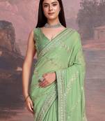 Green embroidered saree with blouse
